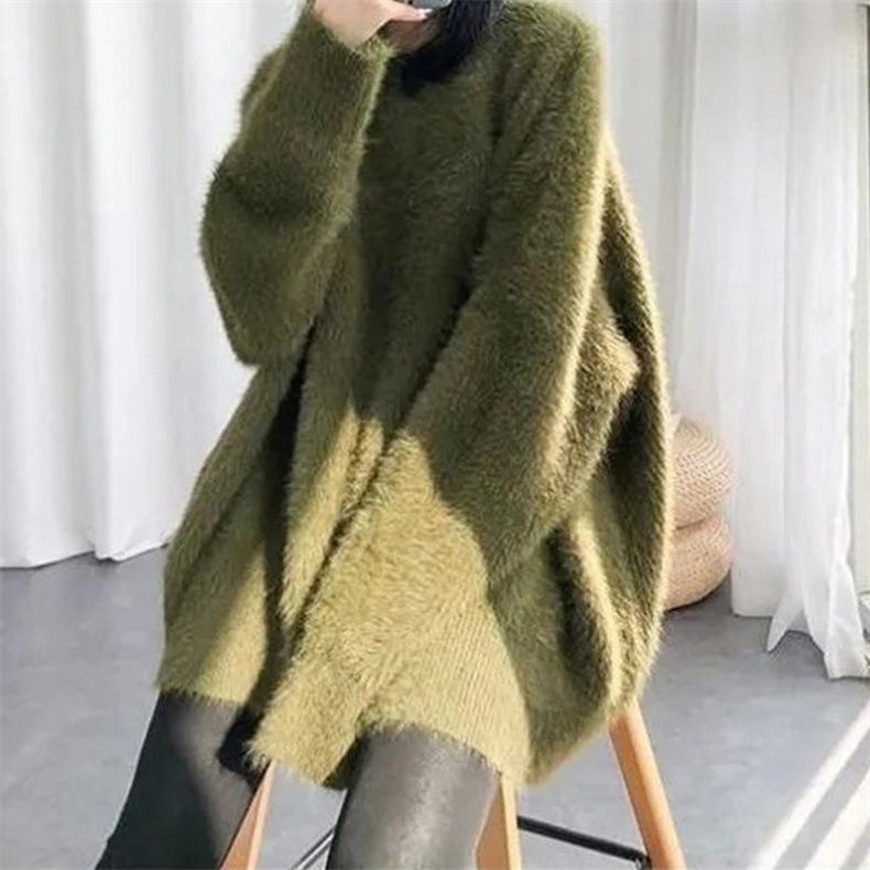 Women's Korean Style Loose Mink Cashmere Pullover Sweater - Candy Color, Thickened, Autumn/Winter Knit