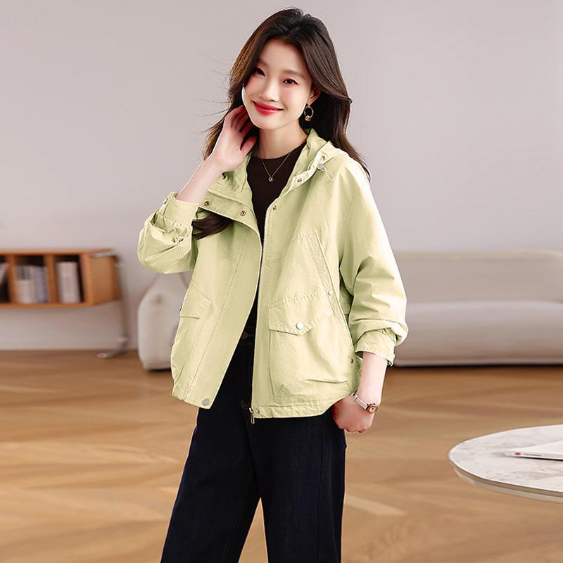 Casual Hooded Tooling Short Coat Women's Spring and Autumn New Korean Version Loose Large Size Small Solid Color Jacket