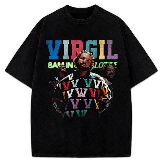 Drake AM IN CHARLOTTE For All The Dogs Virgil Tribute Graphic Black TShirt 2XL