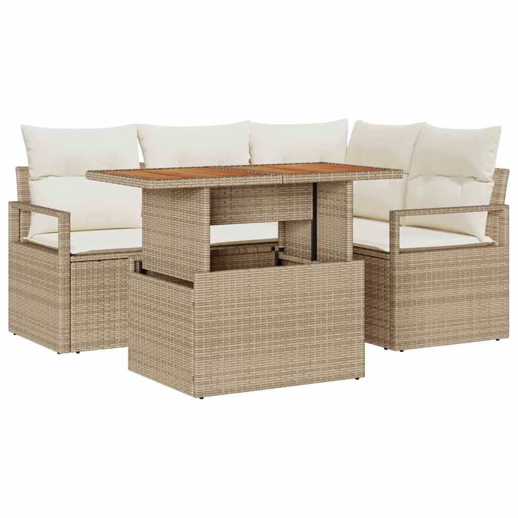 Garden Dining Set with Cushions 5 pcs Beige and Cream