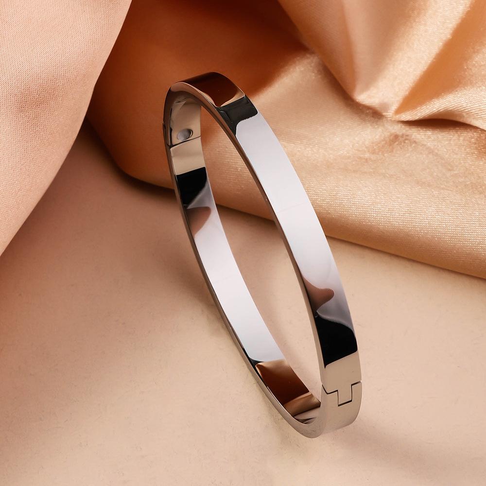 Hot Selling Women's Simple Widened Glossy Fashionable Open Buckle Stainless Steel Bracelet, Vacuum Plated Non Fading