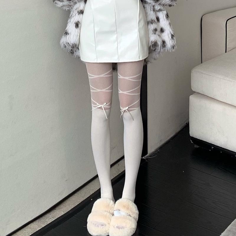 Kawaii Sexy lingeries for Onlyfans medias pantyhose Stockings Women Lingerie Bowknot Straps Lolita Cute Girls Long Tights Socks