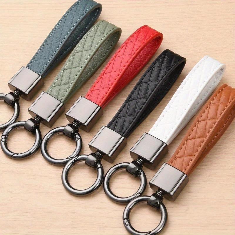 Luxury PU Leather Plaid Keychain Women Men Key Chain Accessories Car Key Ring Minimalist Style Key Holder Gift