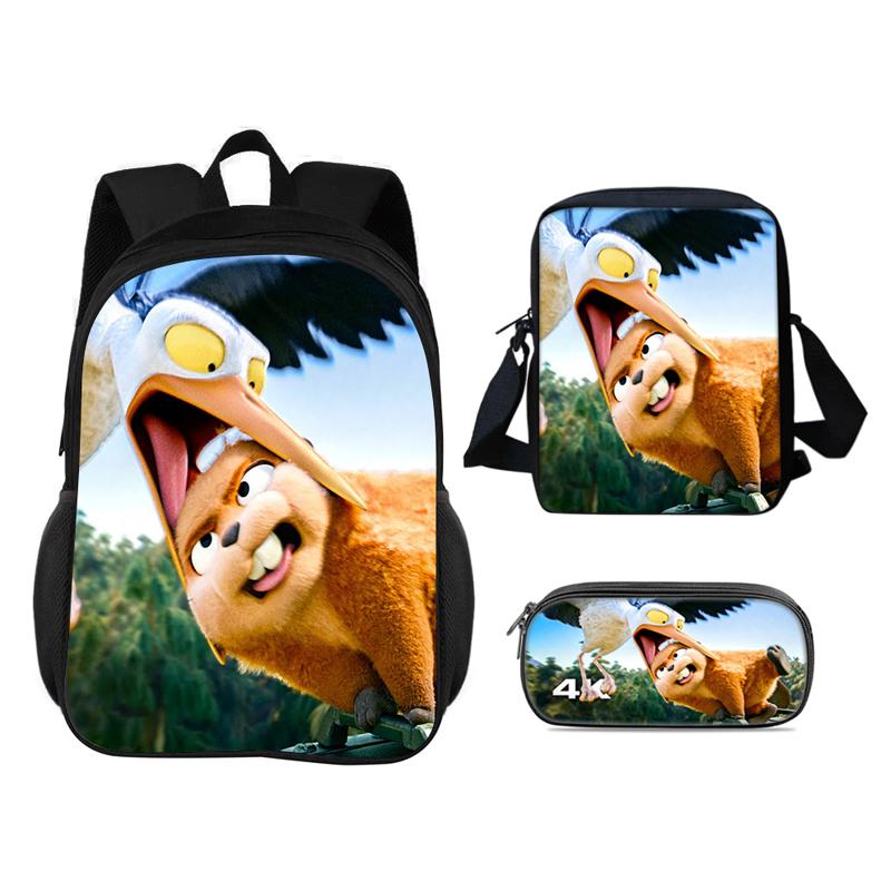 3Pcs Set Backpack Student School Shoulder Bag Pencil Bags Cartoon Movie Hoppers Travel Backpack Children Birthday Gift