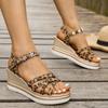 Summer Sandals Fashion Thick Women Shoes Sloping Heels Trendy Leopard Print High Heels High-end Retro Temperament Roman Slippers