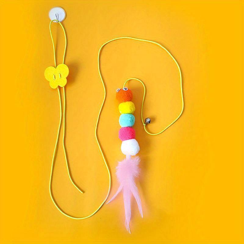 New pet cat-teasing stick Kitten high elastic rope cat toy Feather bell cat-teasing stick hanging swing toy