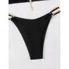 Swimsuit Women Neck-mounted Beachwear Metal Decor Split Swimsuit Solid Sexy Thongs Summer Holiday Female Bikini Set