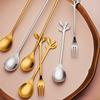 Stainless Steel Leaf Design Spoon Fork Set Modern Minimalist Tableware Coffee Fruit Cake Dessert Serving