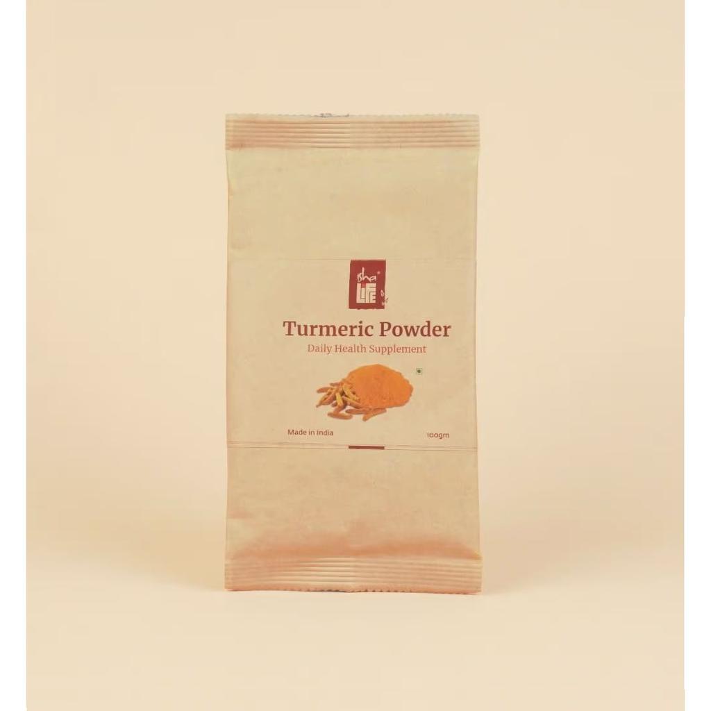 Ein Set aus gemahlenem Neem und Kurkuma (2 x 100 g), Neem- und Kurkuma-Pulverset, Isha Life