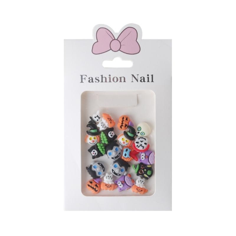 20 Pieces Halloween Resin Nail Charms Pumpkin Witch Skull Nail Art Decorations 3D Resin Nail Jewelry for Womens Girls 1