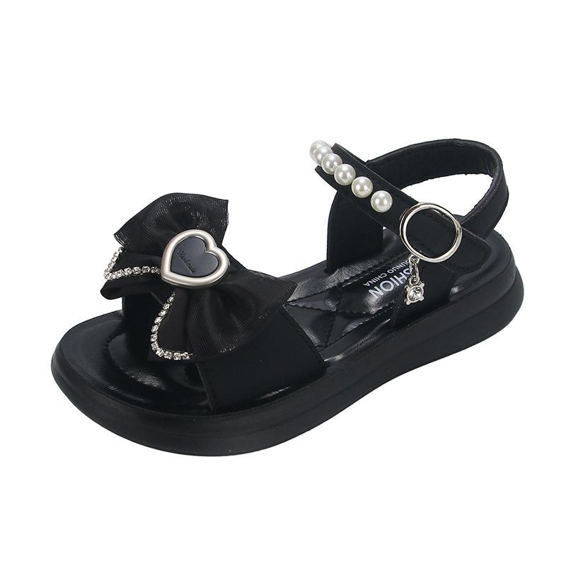 

Пляжная обувь для девочек Нескользящая Мягкая подошва Детские сандалии Милые бантики 2025 Лето Новые Детские Туфли принцессы Бусины Милая Застежка-липучка 26 чёрный
