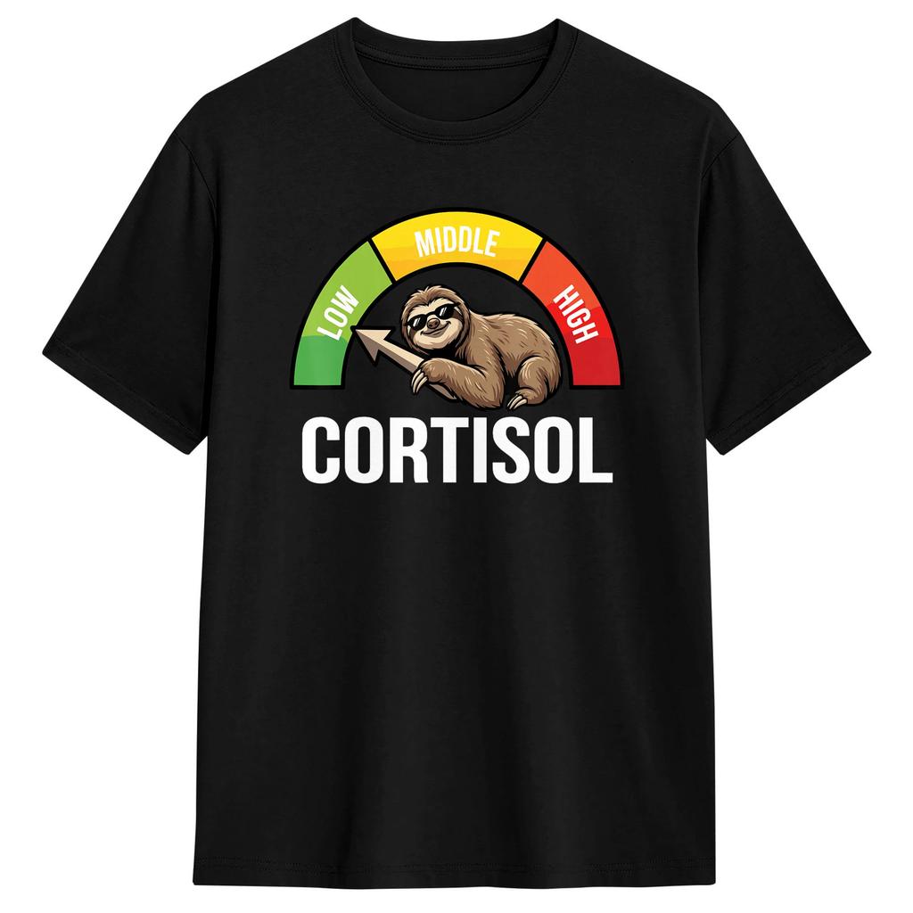 Sloth Low Cortisol Level Meme TShirt Summer Popular T Shirts Unisex Cotton Crewneck Plus Size Tees Short Sleeves Funny Tops