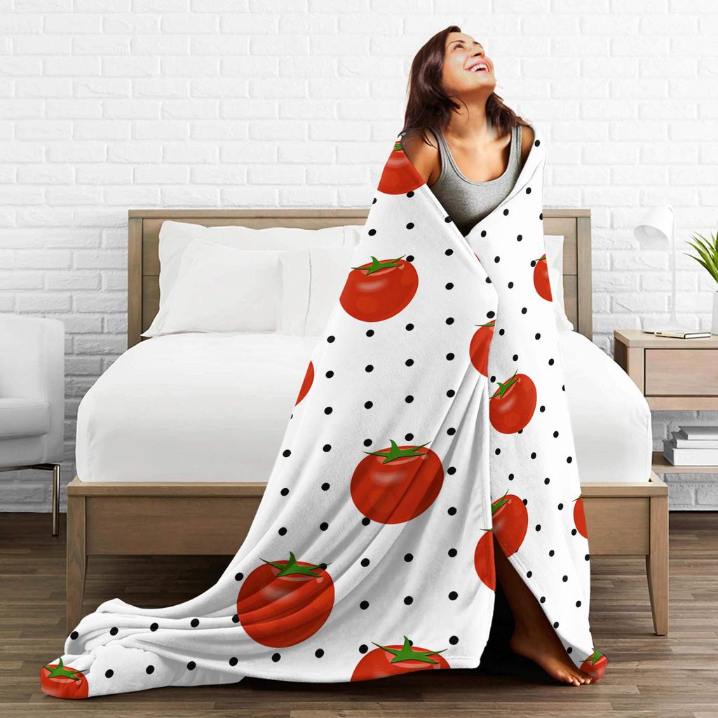 Tomato - Red Background Throw Blanket Soft Comfy Novelty Blanket For Living Room Plane Travel Flannel Bedspread Bed Cover