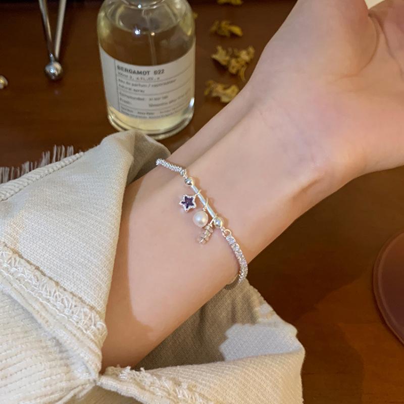 925 Silver Stars Bracelet For Women Girl Pearl Bead Splicing Sweet Design Fashion Jewelry Gift