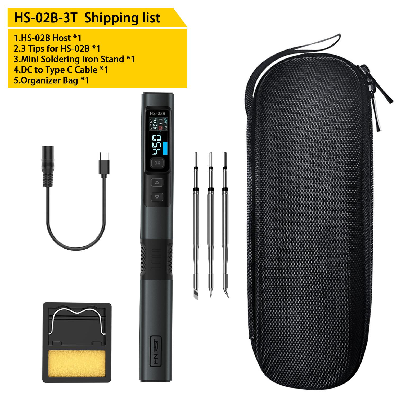 

FNIRSI HS-02 Паяльник с регулируемой температурой DC 24 В 100-450 ℃ Сварочная паяльная паяльная станция PD 100 Вт Портативный ремонтный инструмент HS02B-3 Tips