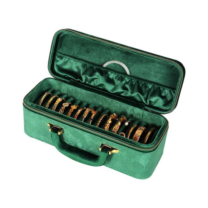 15 Slot Velvet Jewelry Box Bracelets Luxury Storage Organizer Gold Jade