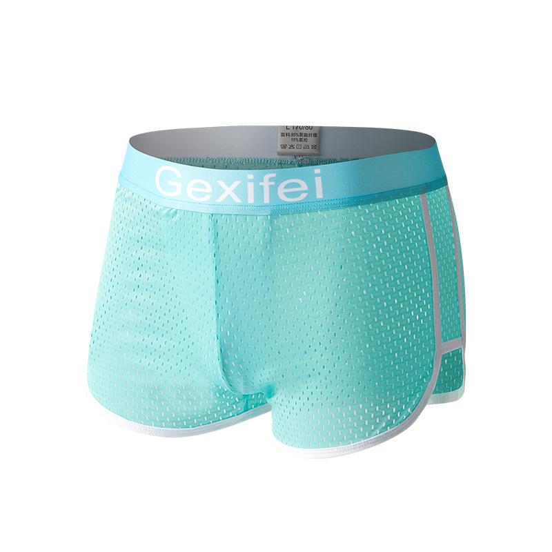 Pánské jarní síťované boxerky z ledového hedvábí: Antibakteriální, Prodyšné, Se středním pasem, Sportovní spodní prádlo pro teenagery