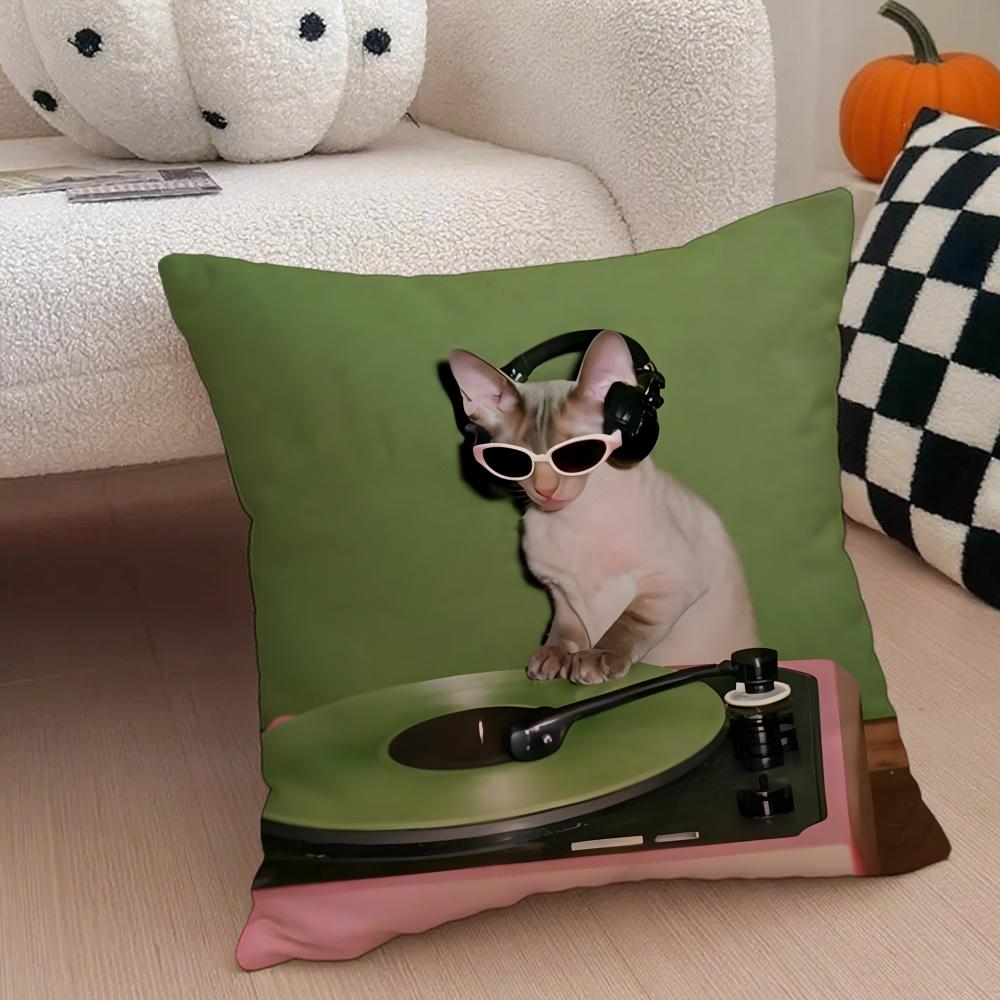 Stylish Whimsical Fashion Cats Cushion Cover Throw Pillow Cover Hidden Button Durable Polyester Chair Cushion