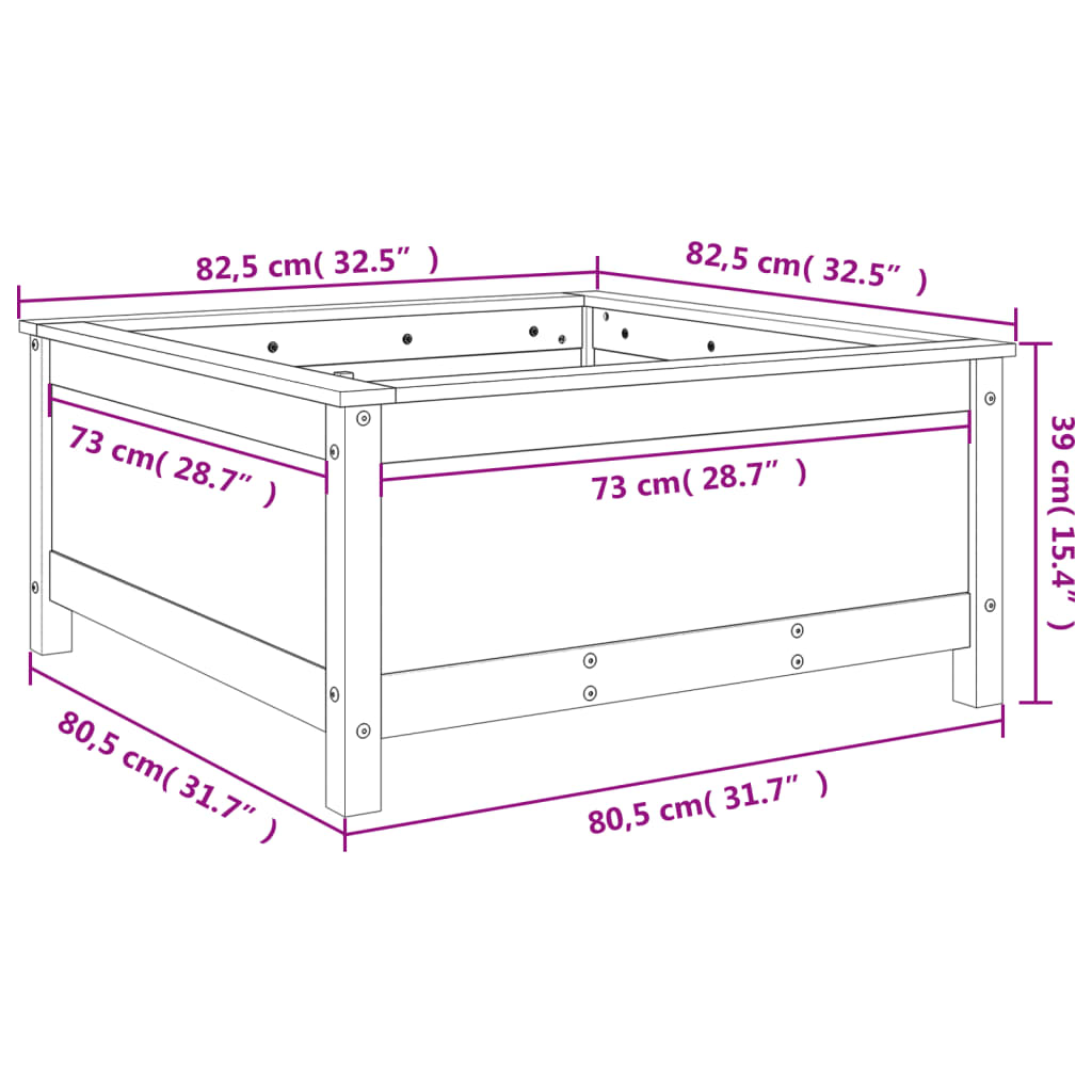 Plant Pot Black 82.5 X 82.5 X 39 Cm Solid Pine Wood