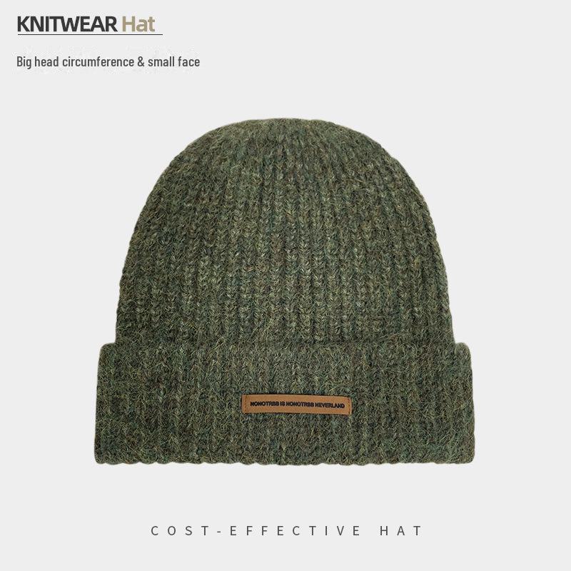 Pălărie de iarnă din tricot din lână pentru femei - confortabilă, stil casual american, se potrivește cu capul mare, fața subțire.