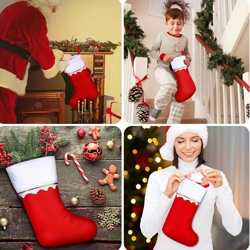 Double Sided Gold Trim Christmas Stockings Red Velvet Hanging Bags Xmas Tree Ornaments Holiday Home Party Festive Decorations