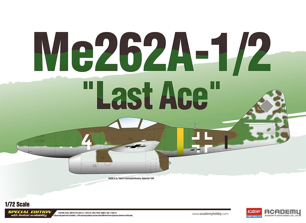 

Academy 1/72 Me262A-1/2 Last Ace Plastic Model 12542