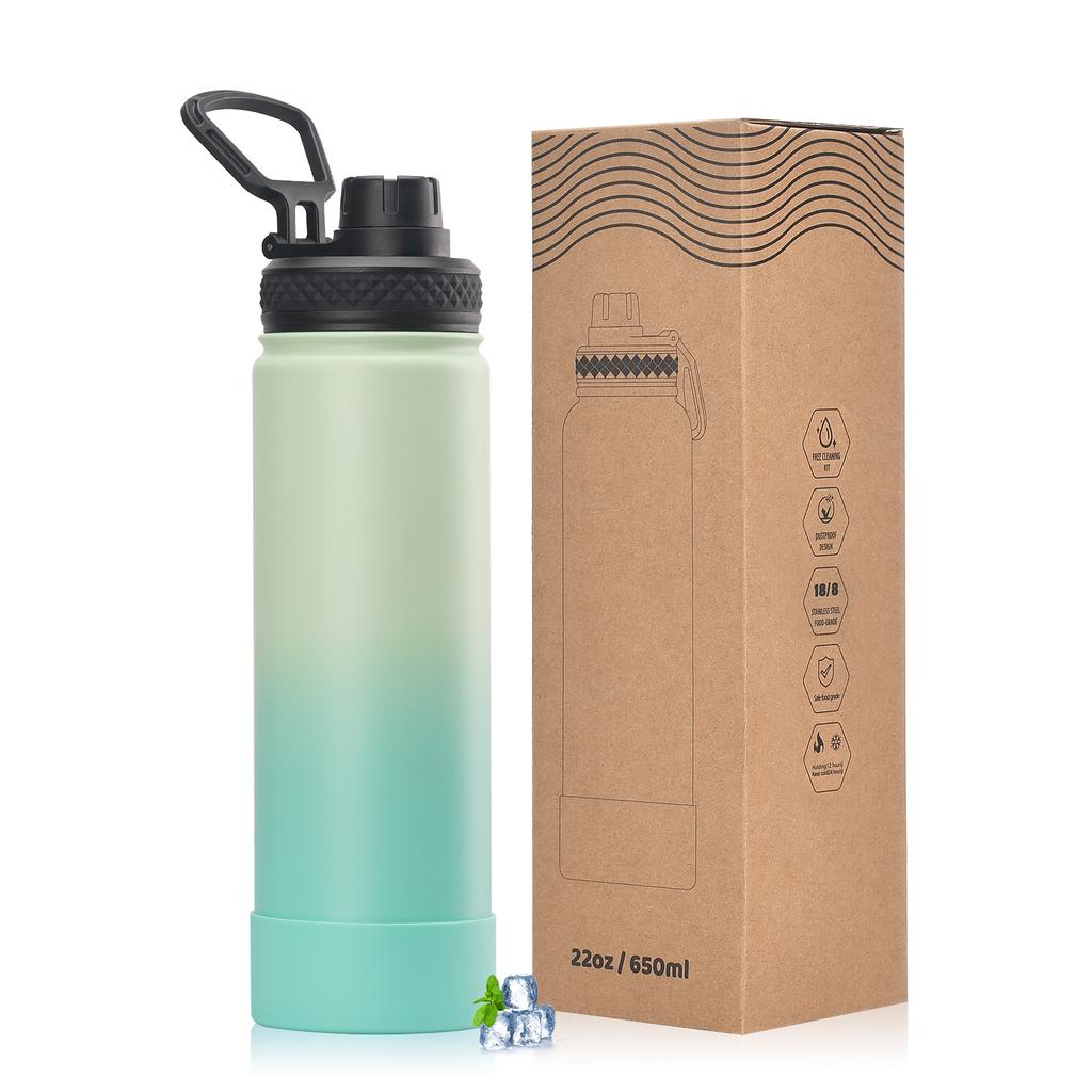 WATERSY Outdoor Sport Wasserflasche Edelstahl Vakuumisoliert 650ml Doppelwandige Thermoskanne Kaffeetasse für Wandern Fitnessstudio Reisen