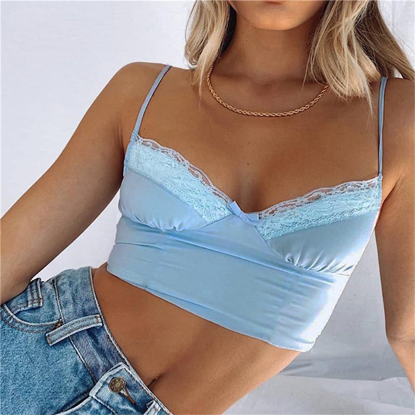 Summer European and American Sexy Fashion Women's Sling Tube Top V-neck Lace Short Slim Camisole