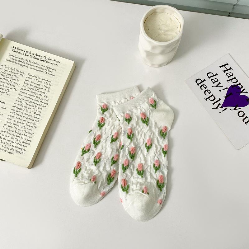 

Tulip Boat Socks Women S White College Wind Wind Flower Girl Socks Cotton Short Tube Three-Dimensional Relief Women S Socks One size fits all