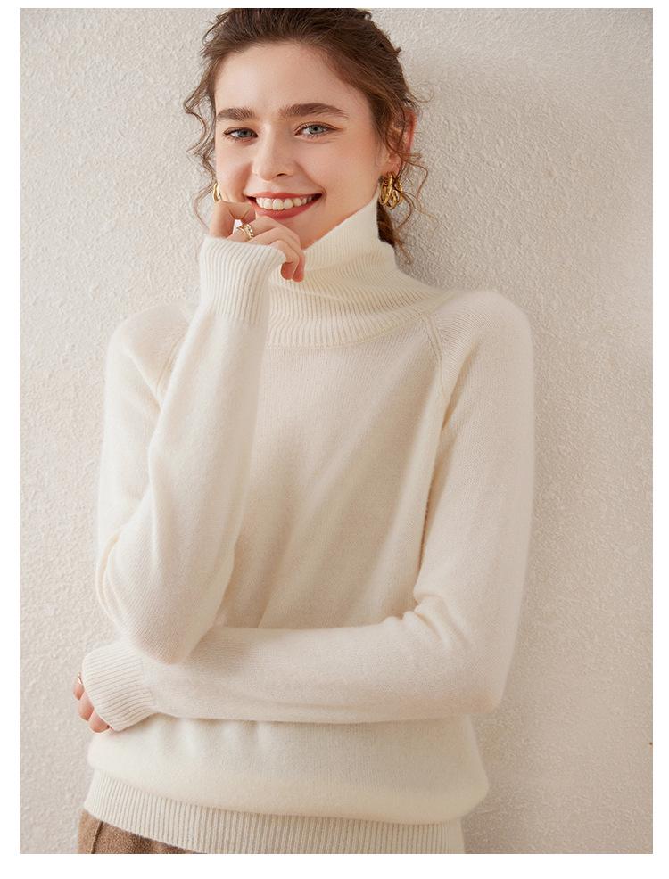 Charming 100% Cashmere Women's High Neck Thick Pullover Sweater for Autumn/Winter