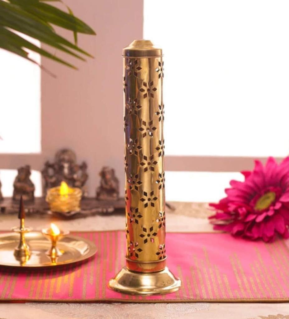 TreegoArt Ottone Portaincenso Agarbatti Portabastoncini d'Incenso Dhoop Bruciatore per Incenso per Casa e Tempio - Altezza 9 Pollici (circa)