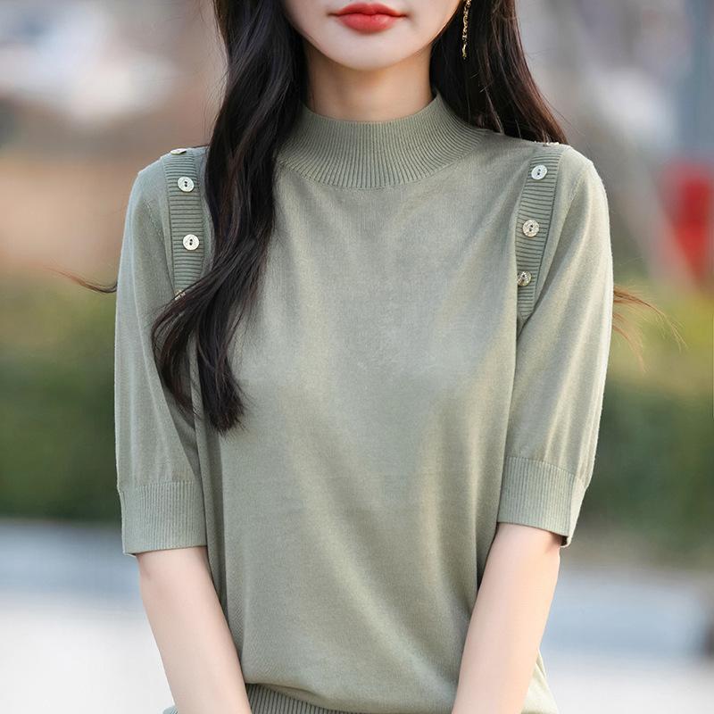 

Новая женская футболка с полувысоким воротом и рукавами пять четвертей в сочетании со свободным базовым слоем XXL зелёный