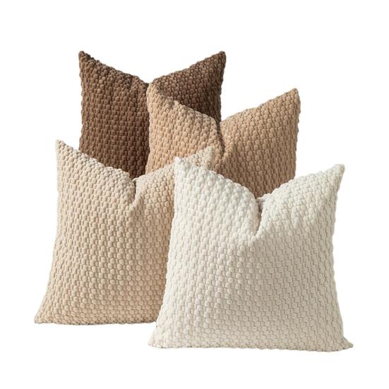 4Pcs Corduroy Throw Pillow Cover 3D Texture Plush Pillow Case Solid Color Cushion Cover