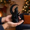 3D Printed Howling Wolf Sculpture with Crescent Moon Base, Matte Black Finish Collector Art, Gothic Black Statue for Bookshelf Desk
