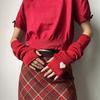 Red Knitted Arm Cover Hip-Hop Long Fingerless sleeves Stretchy Elbow Decoration Thumb Hole Gloves Teens Cosplay