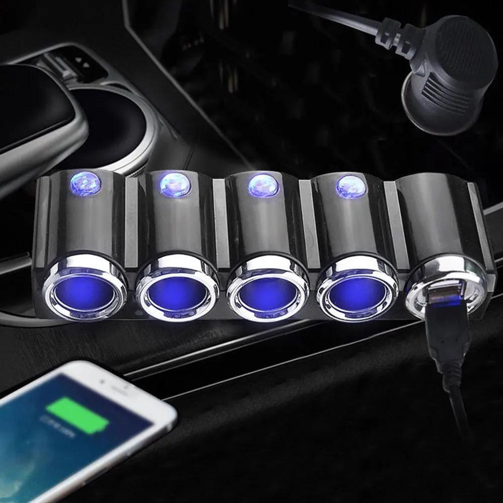 Universal Car Charger 12V 24V 4 Way Car Multi Socket Auto Splitter Power Charger Car Adapter Dual USB Car Charger
