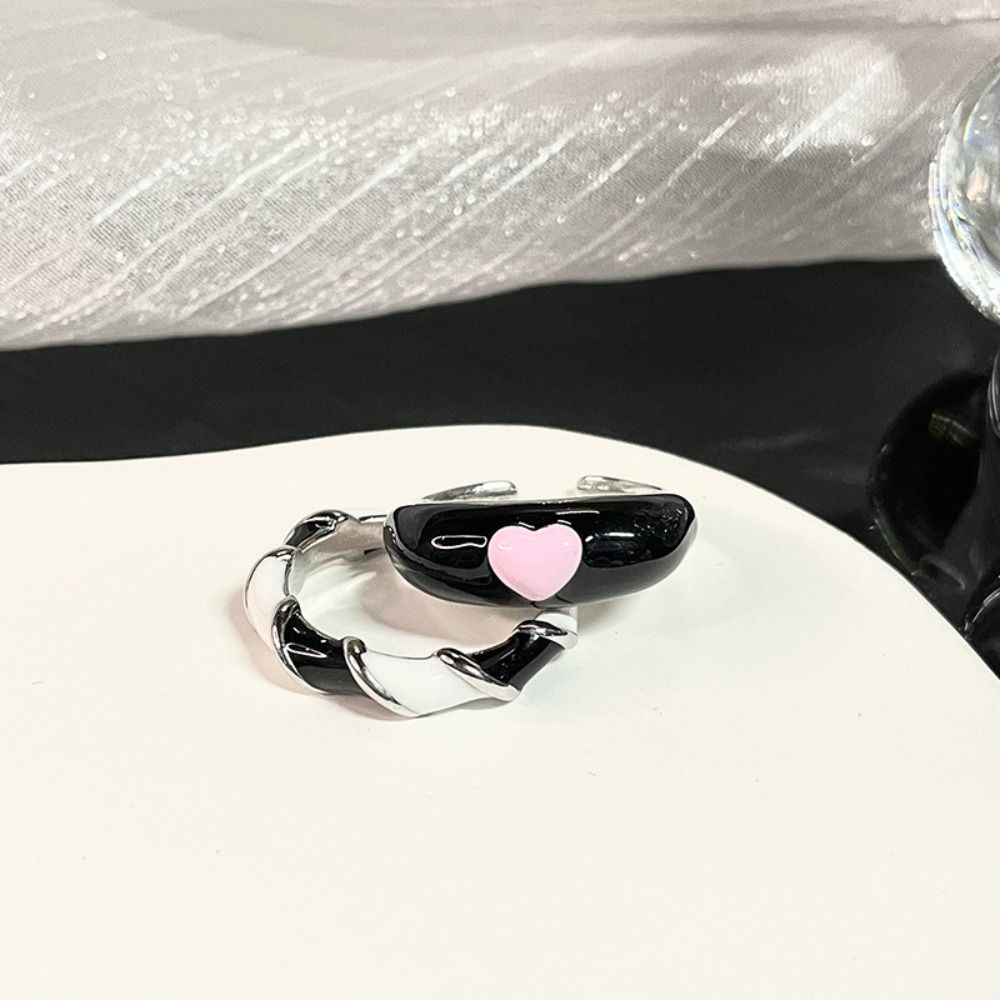 

Black White Cuff Ring Sweet Cool Opening Ring Y2k Finger Ring Girls