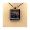 Stones and Minerals. Raw Sapphire Necklace. Square Model. Color Black.