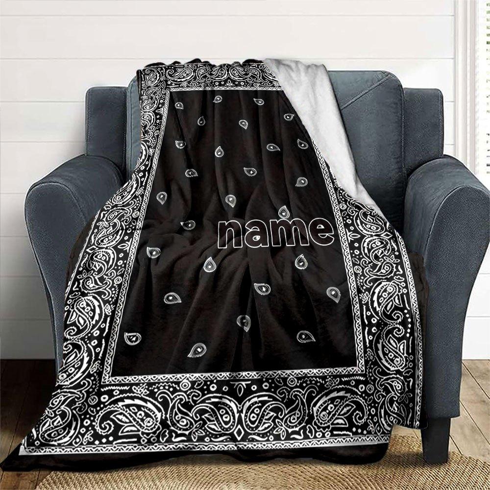 Paisley Bandana Design Gift Customizable Blanket Personalized Text Comfortable For Sofa Couch Office Bed Picnics Four Seasons Universal Digital Print