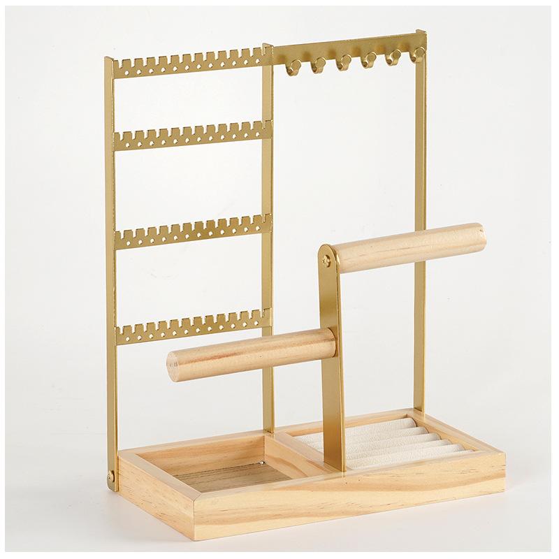 Gold Jewelry Rack Disassembly Solid Wood Ring Storage Base Double Axis Bracelet Rack Earring Jewelry Rack