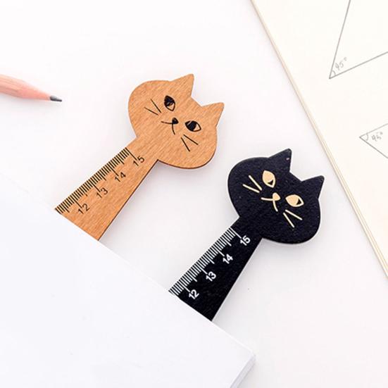 Liniaal Retro Stevig Transparante Schaal Kantoorbenodigdheden Milieuvriendelijk Tekening Liniaal van Hout met Cartoon Kat voor School