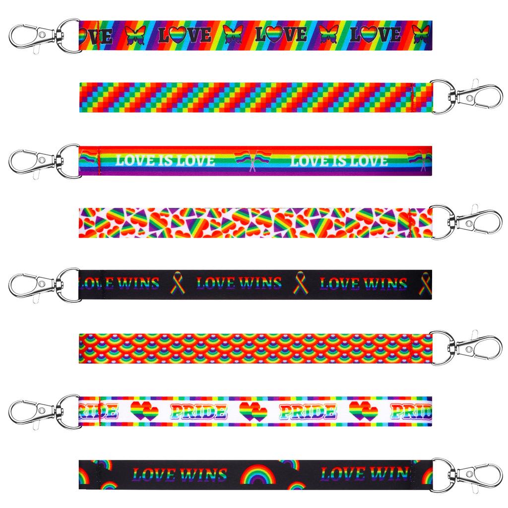 48 Pcs Rainbow Pride Lanyard Keychains Bulk Lgbtq Gifts With Metal Hook Colorful Rainbow Flag Key Rings For Badge Holder Id Card