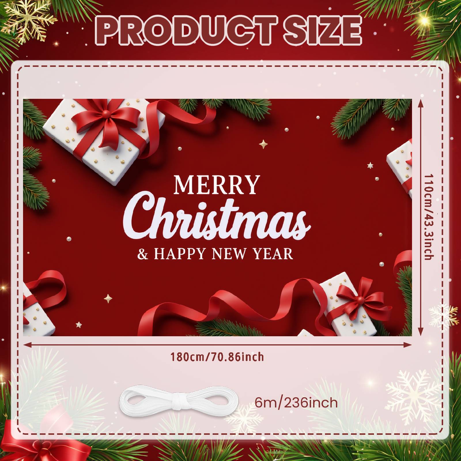 

Christmas Decoration Elegant Design New Year Banner Seasonal Decor Red Background Event Decoration For New Year Event Indoor