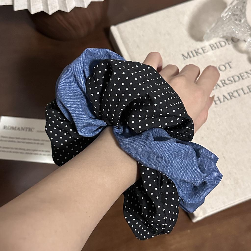 Retro Fabric Polka Dot Large Braided Hairband with Double Layers, High-end Style Braid for A Cute Ponytail Hair Tie for Girls