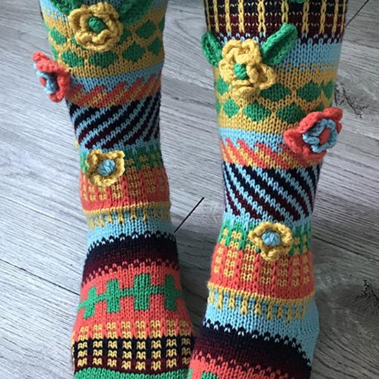 Calzettoni a Maglia Retro Donna Calzettoni Al Ginocchio all'Uncinetto con Fiori 3D Calzini Caldi Colorati Scaldamuscoli per Stivali Ragazze Indispensabili per Casa e Strada