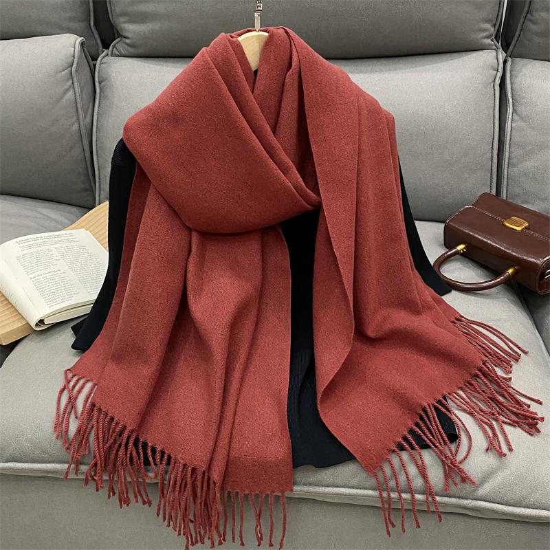 Luxury Solid Cashmere Scarf Women Winter Tassel Shawl Pashmina Big Size Handkerchief Lady Soft Outdoor Windproof Ski Bufanda
