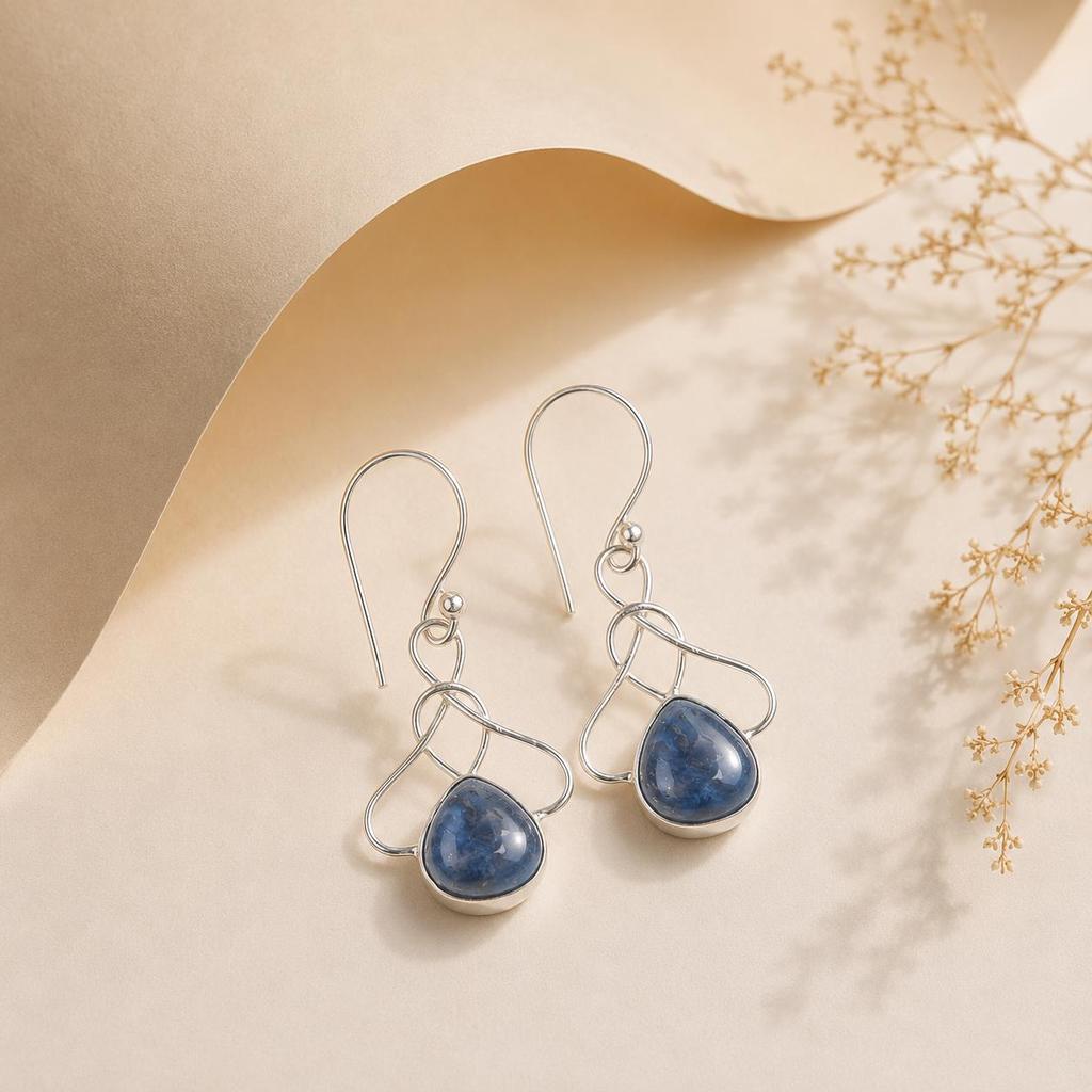 Natural Sodalite Gemstone 925 Sterling Silver Handmade Drop/Dangle Earrings 1.50" For Anniversary EE-2-23