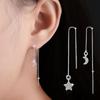 Korean Diamond-Studded Asymmetrical Star Moon Tassel Earrings