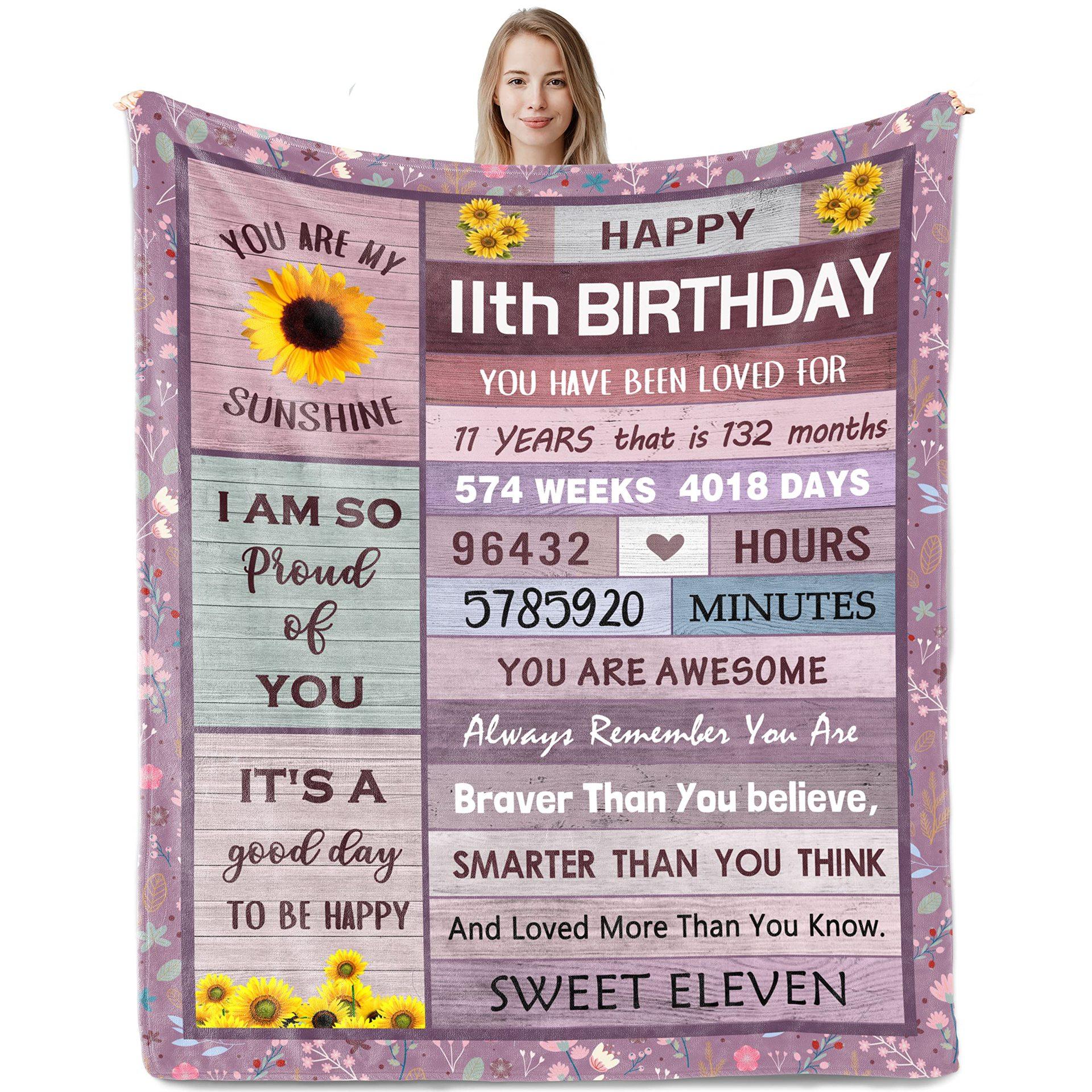 

Happy 11th Birthday Pattern Blanket Flannel Soft Comfort Home Blanket Warm Blanket Birthday Gift 70x100cm