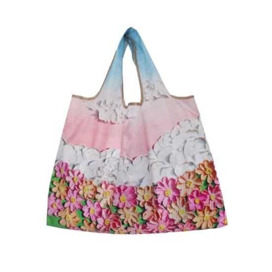 Shopping Bag Reusable Foldable Polyester Tote with Reinforced Stitching Compact Storage Bag for Fruits Vegetables J